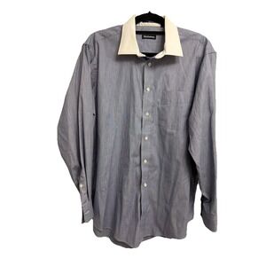 Men's XL 17 -34 Hathaway Dress Shirt Button Down Blue Single Needle Tailor USA